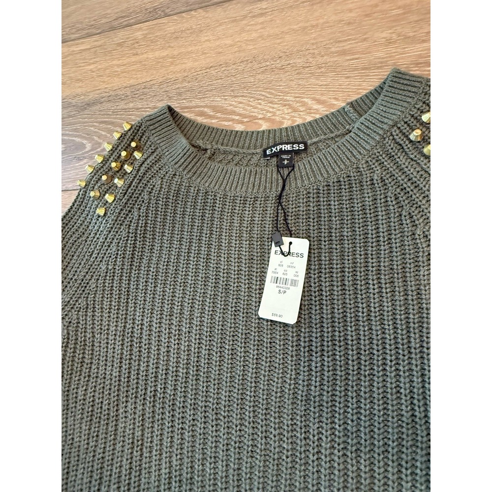 Express Olive Sweater with Gold Studs - Picture 2 of 4